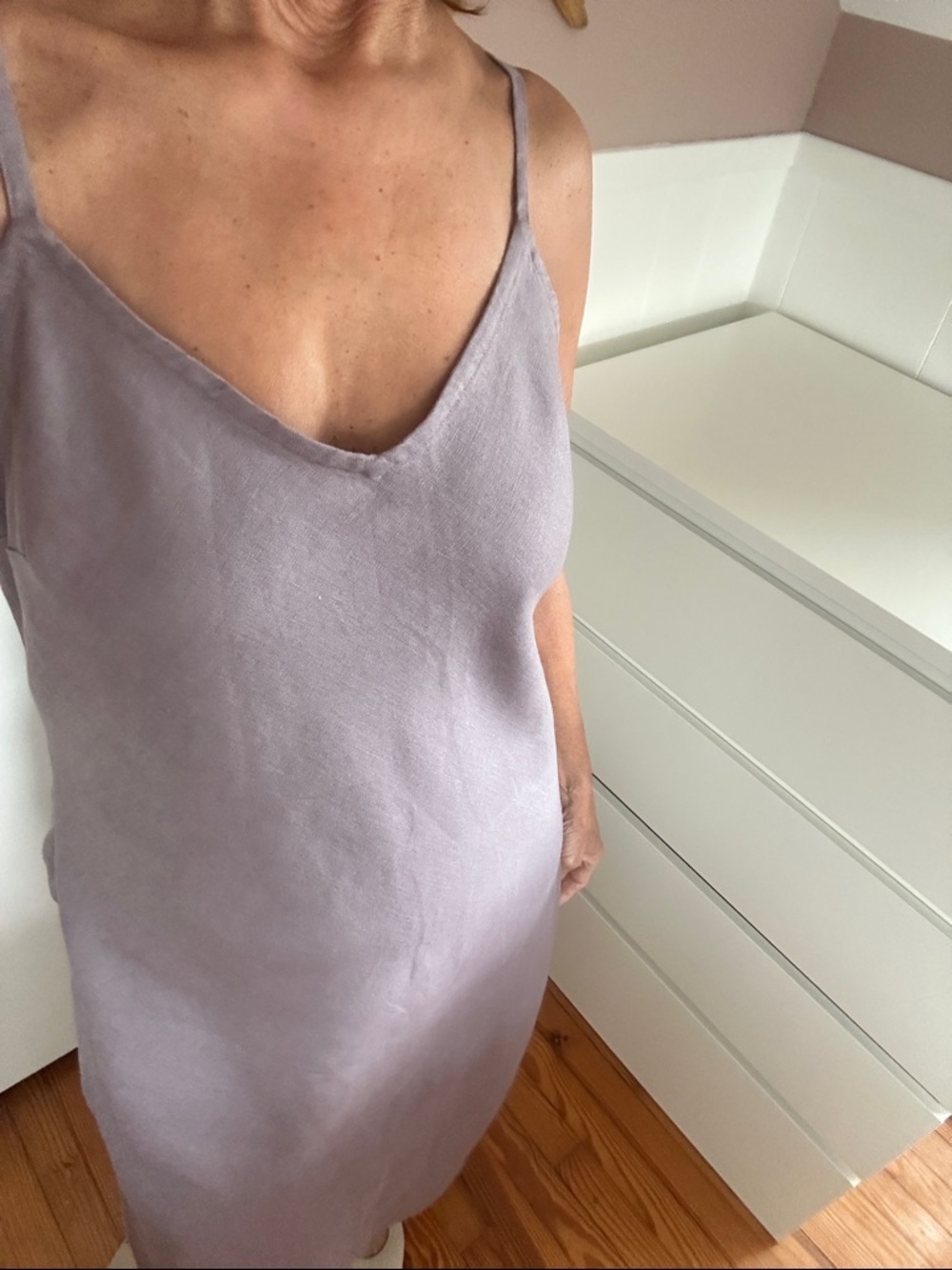 Garnet Hill Linen Lavender-Mauve Slip Midi Dress, purple linen summer dress - Picture 9 of 14